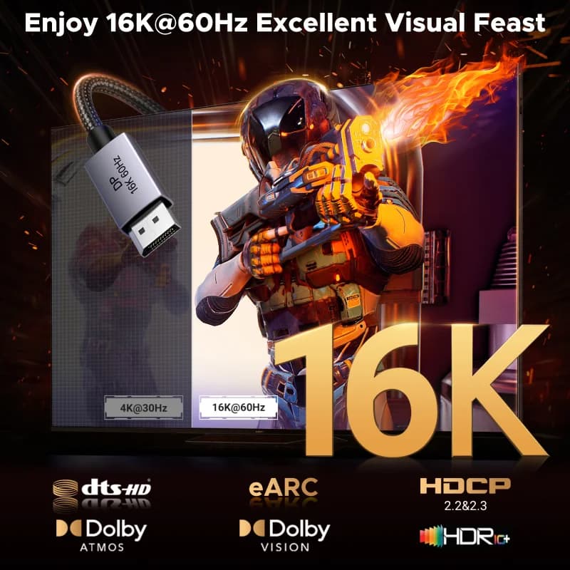 Кабель DisplayPort 2.1, підтримка відео 8K 60Hz HDR