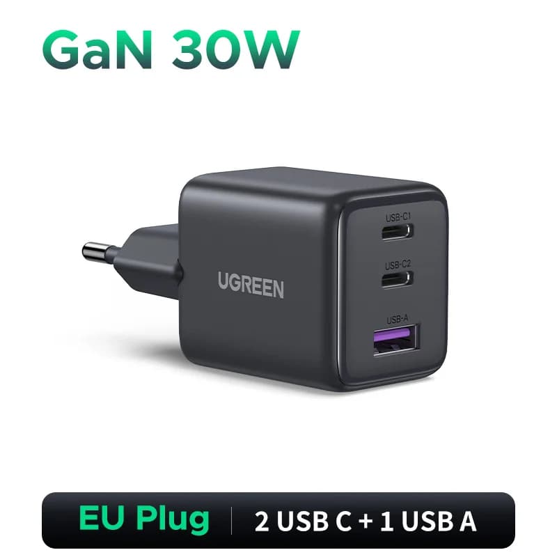 Зарядний пристрій GaN USB-C PD 30W на 3 порти
