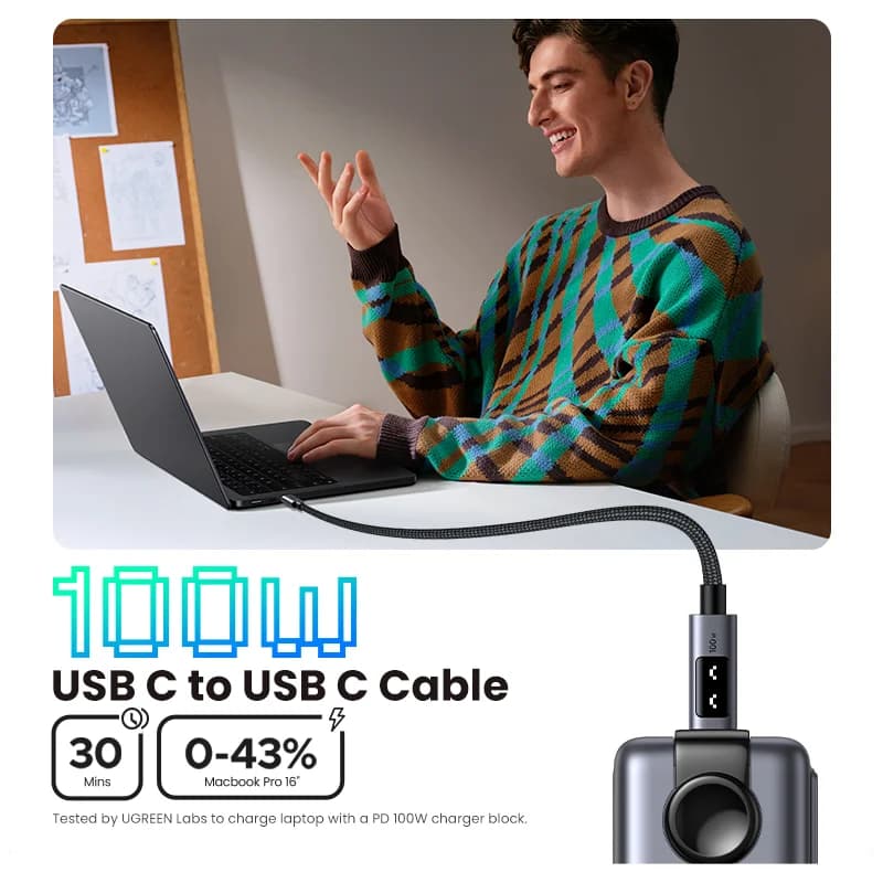 Кабель USB-C to USB-C, 100W PD, 0.5-3m
