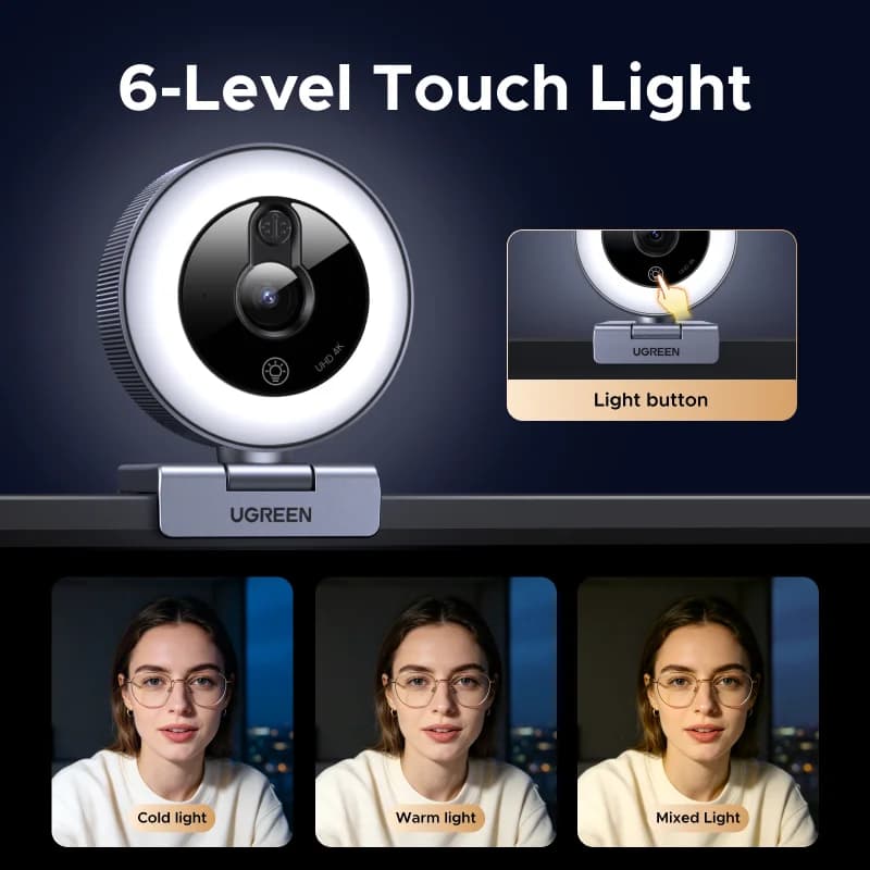 Веб-камера 4K USB з сенсорним кільцевим світлом та захисною кришкою