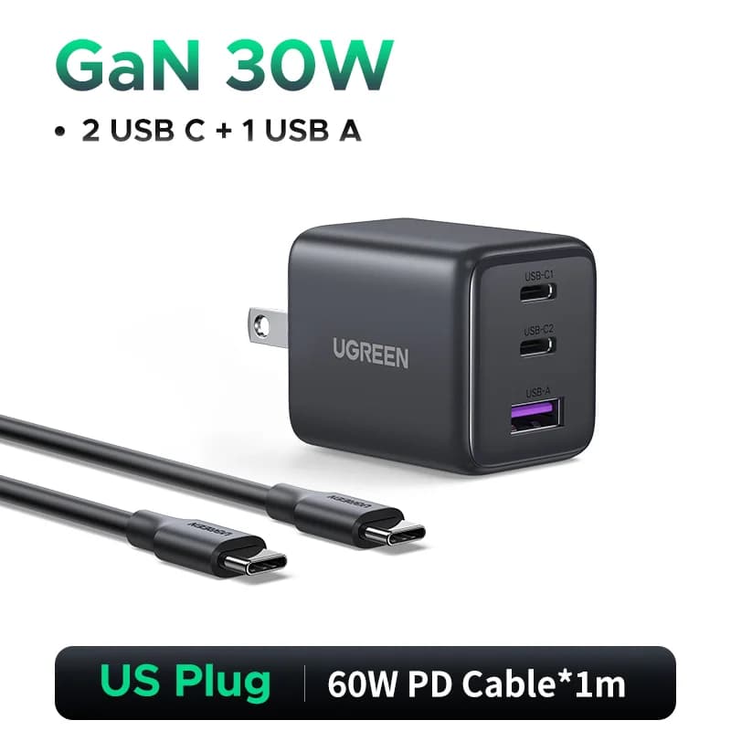 Зарядний пристрій GaN USB-C PD 30W на 3 порти
