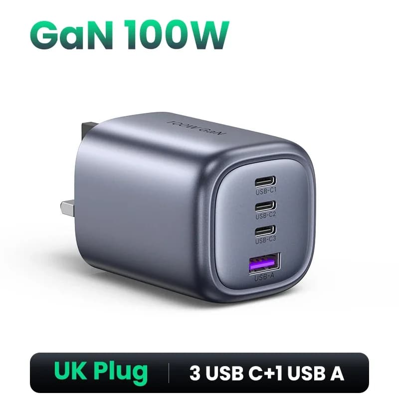Швидка зарядка GaN USB-C 100W, британська вилка (UK)