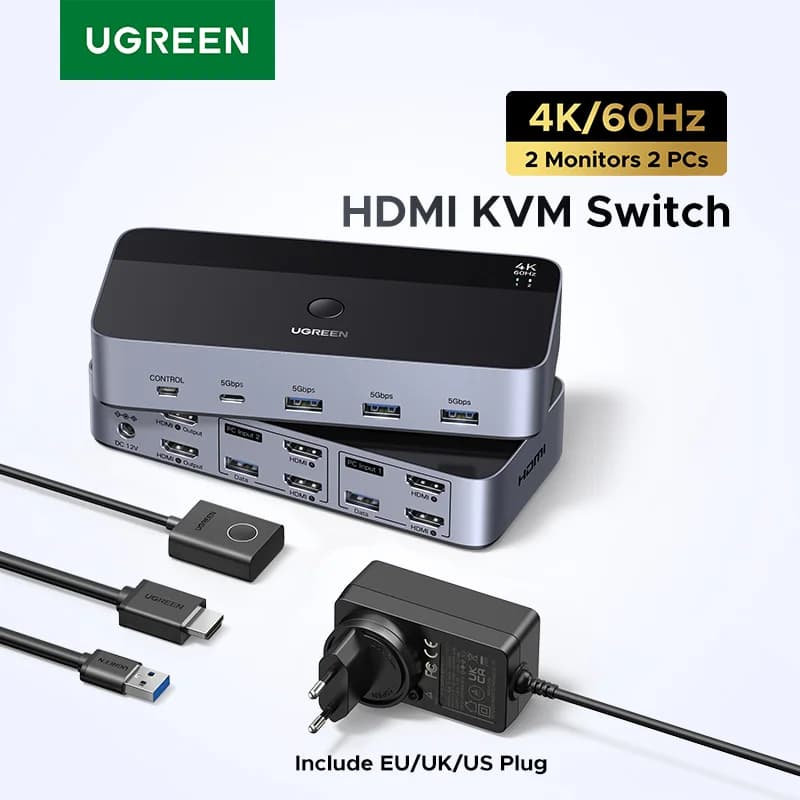 KVM-перемикач для двох моніторів з HDMI та USB-C