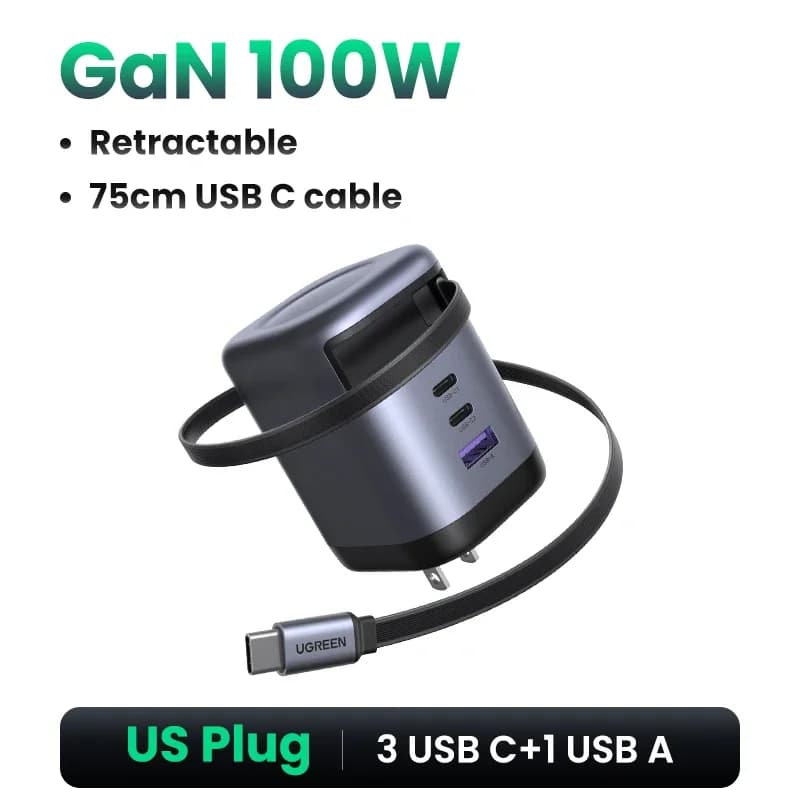 Зарядний пристрій GaN 65W із вбудованим кабелем USB-C