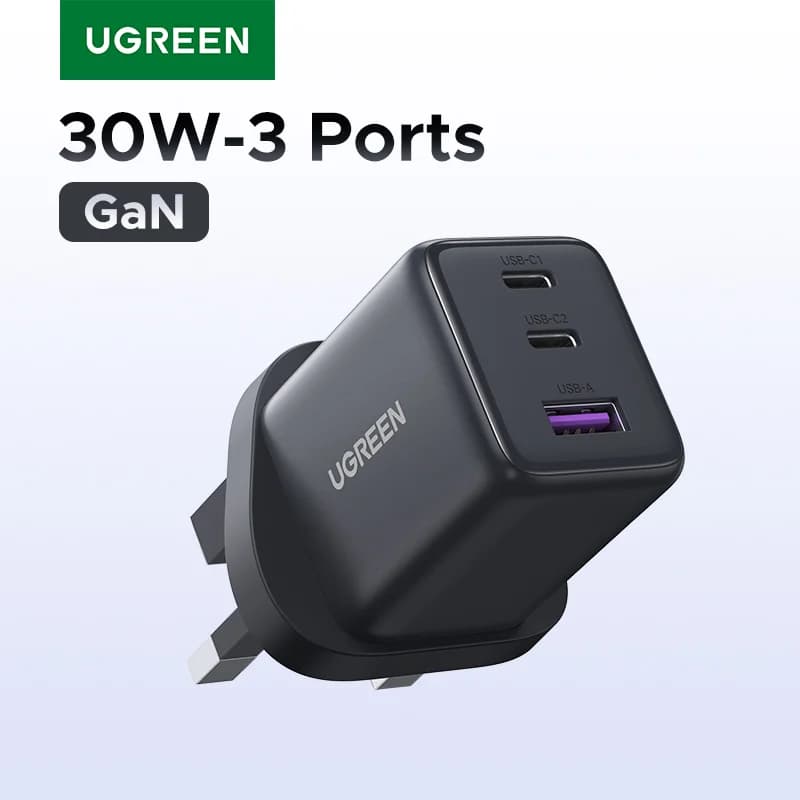 Компактний GaN зарядний пристрій USB-C 30W з британською вилкою