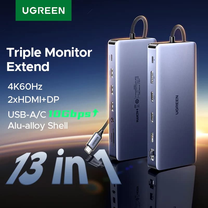 13-in-1 USB-C Док-станція з трьома дисплеями та RJ45