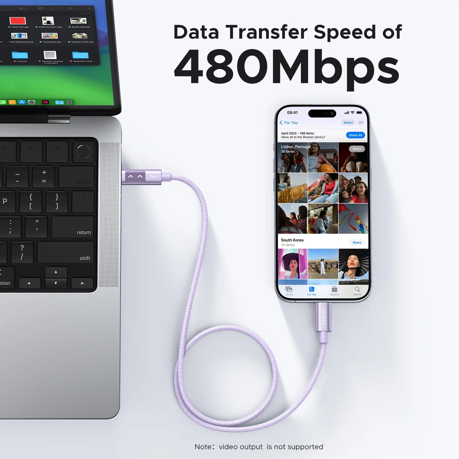 Кабель USB-C на USB-C, 100W PD, різнокольоровий