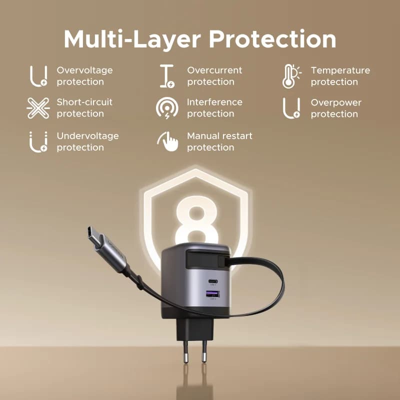 Зарядний пристрій GaN 65W із вбудованим кабелем USB-C