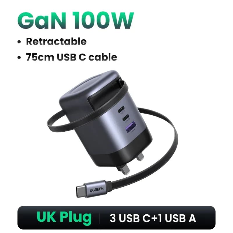 Зарядний пристрій GaN 65W із вбудованим кабелем USB-C