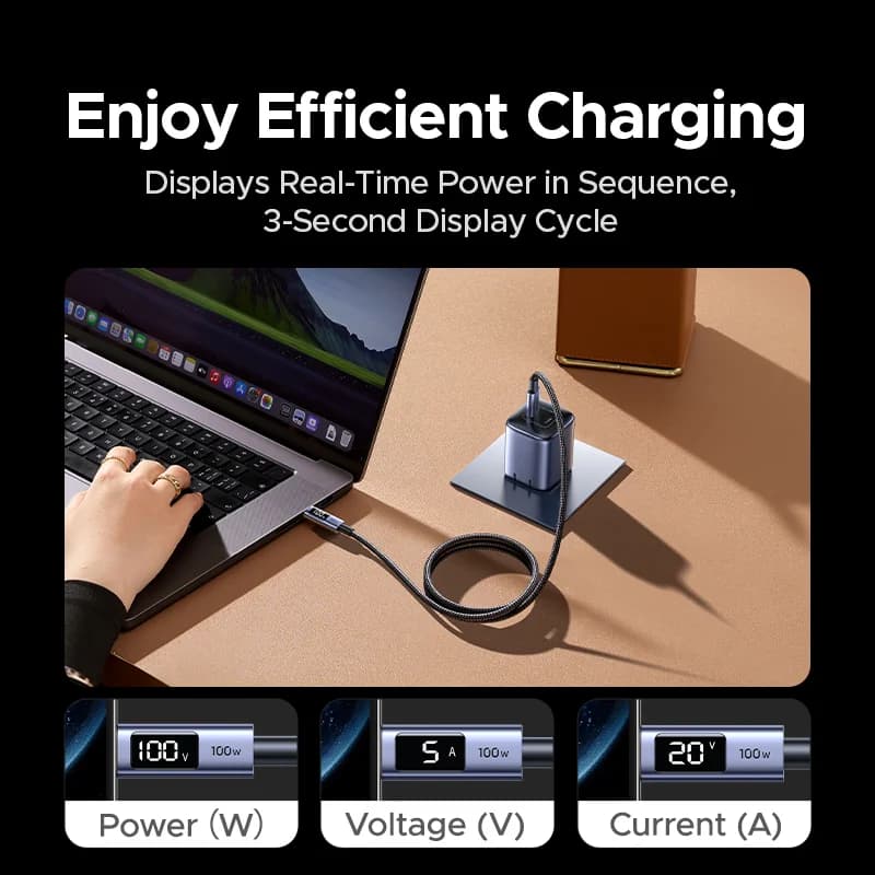 Кабель USB-C на USB-C, 100W PD з цифровим дисплеєм