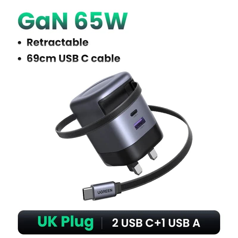 Зарядний пристрій GaN 65W із вбудованим кабелем USB-C