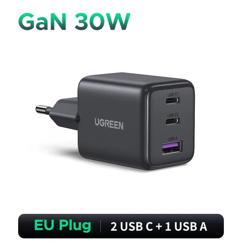 Мережевий зарядний пристрій GaN USB-C 45W, європейська вилка