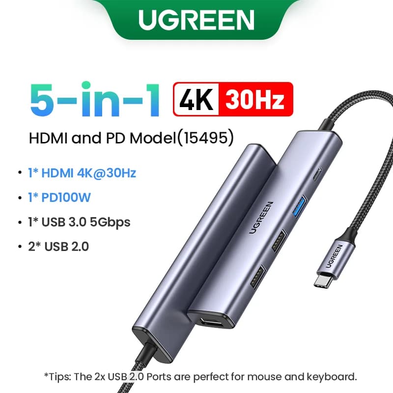 USB-C хаб з HDMI 4K, SD/TF та PD 100W
