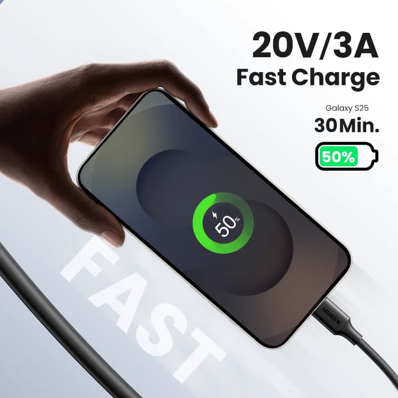 Кабель USB-C на USB-C, швидка зарядка 60W PD