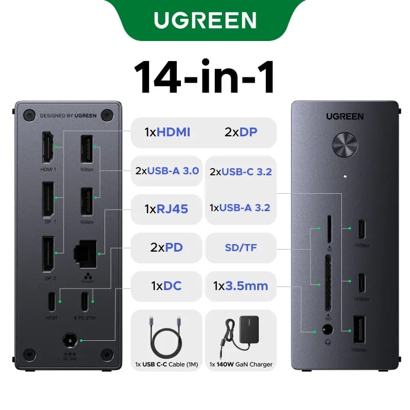 Станція заряджання USB-C 14 в 1, три монітори, 10 Гбіт/с