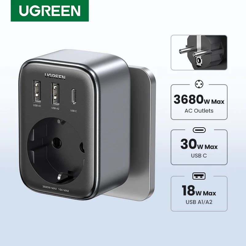 Зарядний пристрій GaN PD 30W з розетками AC та портами USB