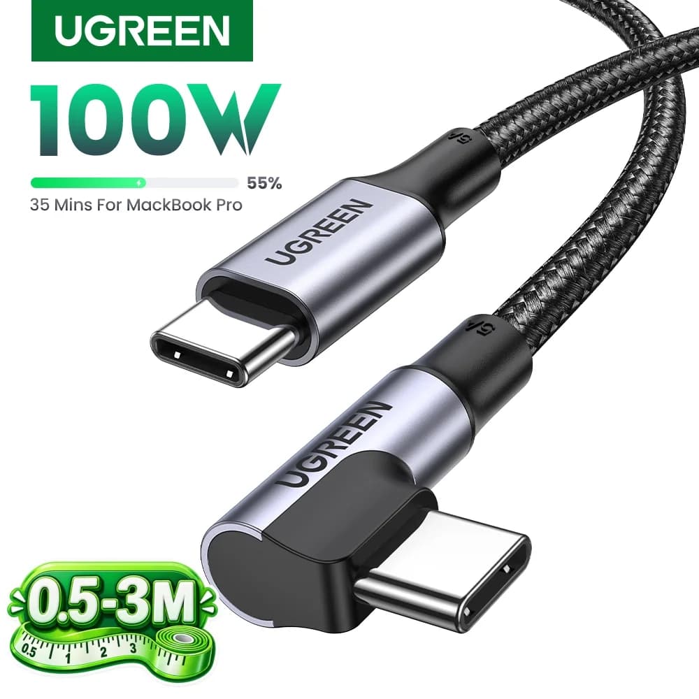 USB-C кабель під кутом 90°, 100W PD, для ігор