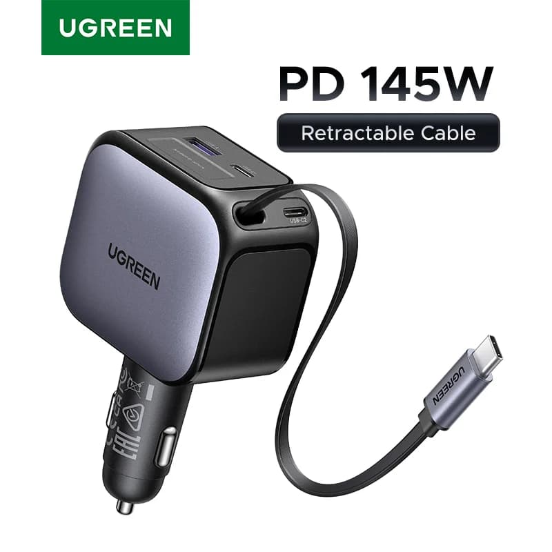 Автомобільна зарядка USB-C 145W зі втягуваним кабелем