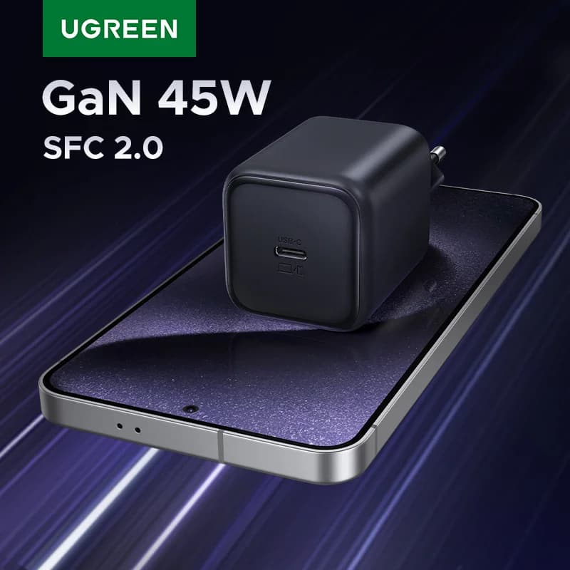 Стільниковий зарядний пристрій GaN 45W USB-C, PPS QC3.0